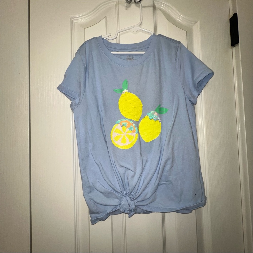 Wonder Nation Light Blue Lemon Print Short Sleeve Tee